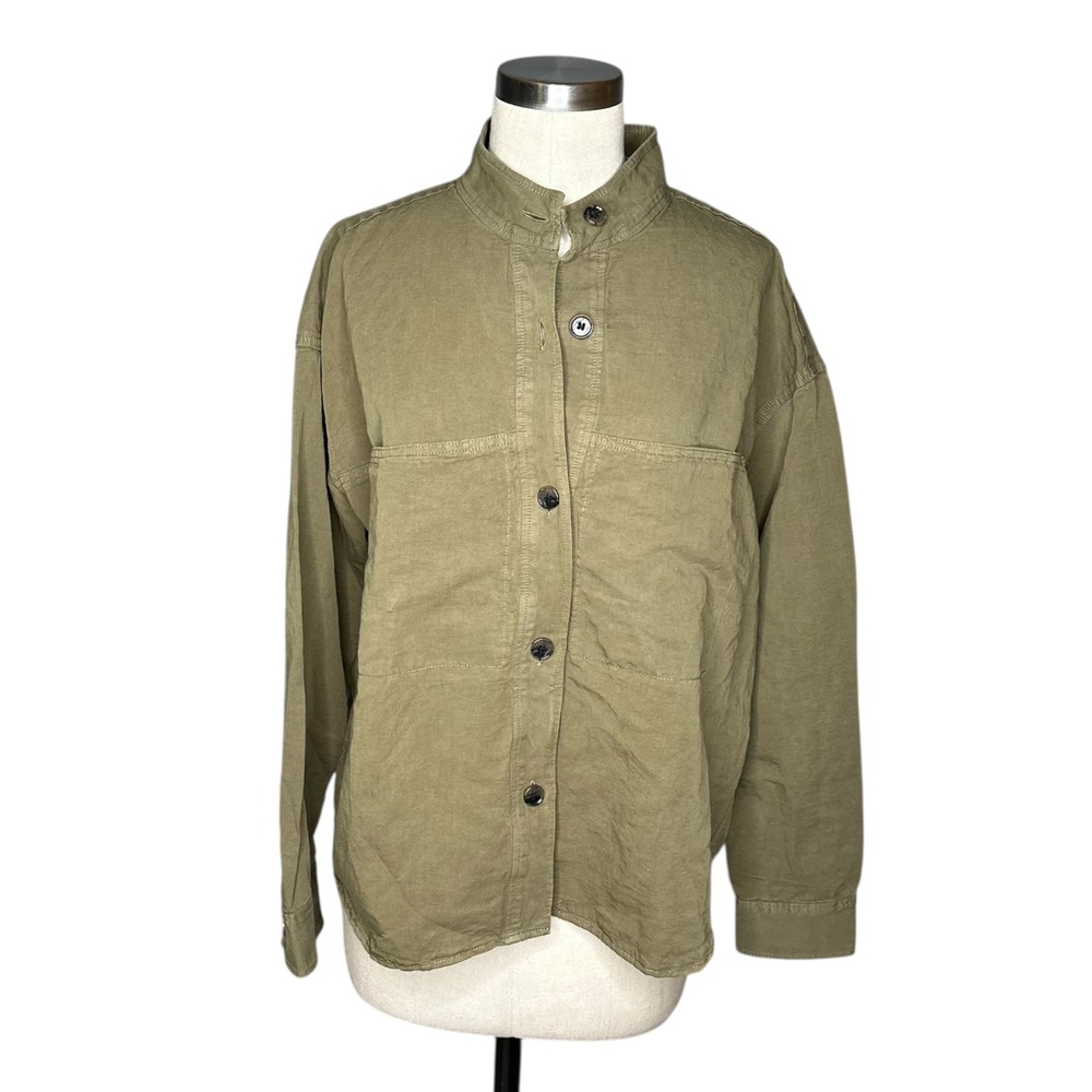ARKET‎ Oversized Utility Shirt Jacket Olive Green Linen Blend US Size 8 NWT